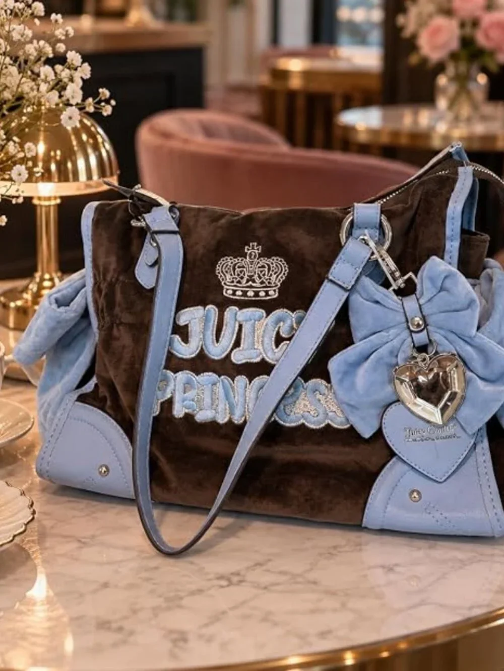 Juicy Couture Juicy Princess Tote Bag Chocolate/Blue Velour